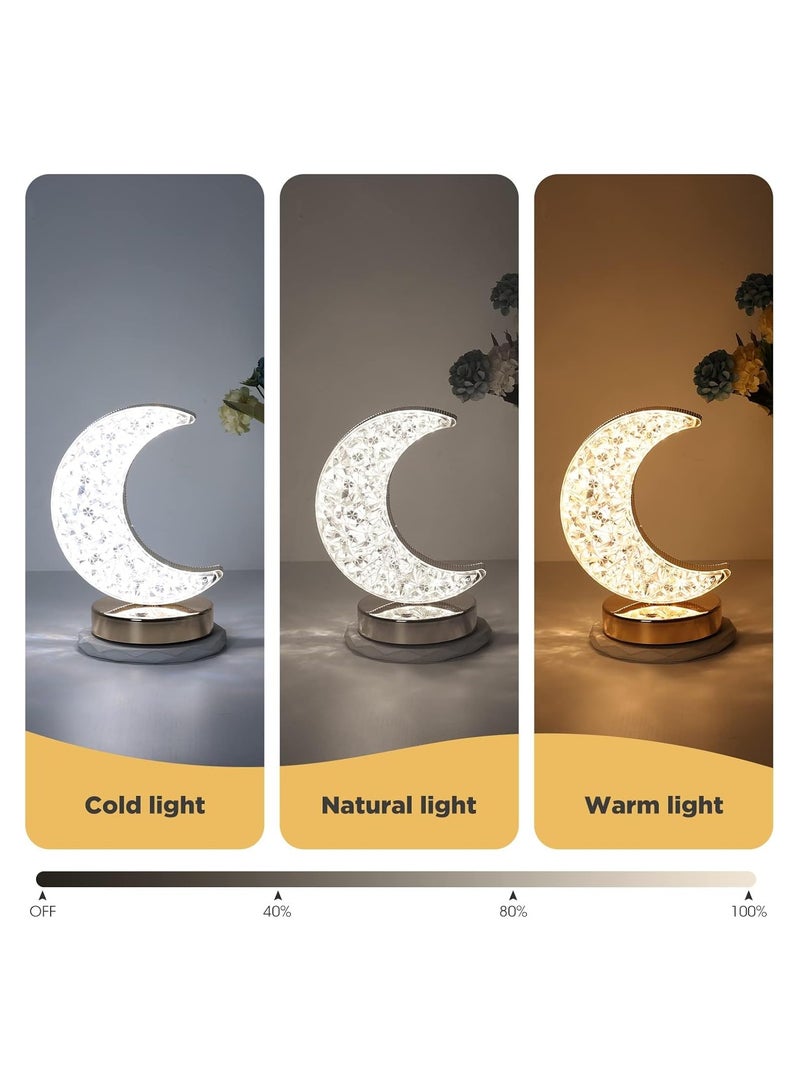 Nisf Al Qamar Ramadan Crescent Shape LED Crystal Table Lamp, LED Night Lamp with Touch Sensor and 3 Adjustable Color Modes with USB Cable, Indoor Lighting for Home, Office, Bedroom and Living Room - Image 3